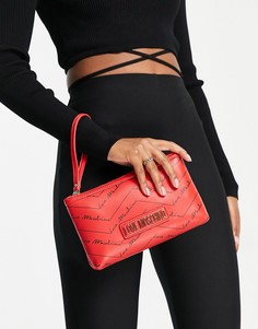Красная сумка с логотипом, ручкой и ремешком на запястье Love Moschino-Красный