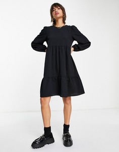 Черное ярусное платье мини с присборенной юбкой Vila-Черный цвет