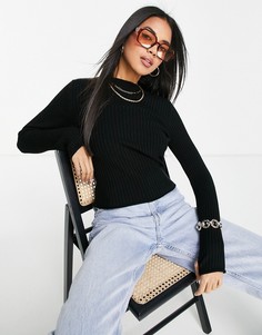 Черный джемпер с контрастной отделкой в рубчик и круглым вырезом ASOS DESIGN-Черный цвет