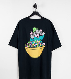 Oversized-футболка с принтом мышки и завтрака на спине New Love Club Plus-Черный цвет