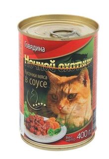 Влажный корм для кошек Ночной Охотник соус, говядина, 20шт, 415г