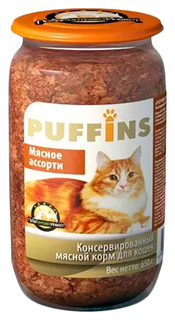 Влажный корм для кошек Puffins Мясное ассорти, паштет, 650г