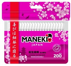 Палочки ватные гигиенические, MANEKI, с белым бумажным стиком Maneki. Sakura, 200шт