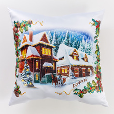 Подушка декоративная "Рождество в Альпах" 40x40 см БОПП пакет Сирень