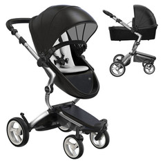 Коляска 2в1 Mima Xari Black на серебристом шасси с матрасиками Stone white