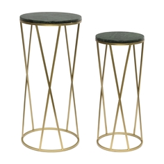 Столики приставные с зеленым мрамором, набор 2 предмета 26х26х62 ГЛАСАР