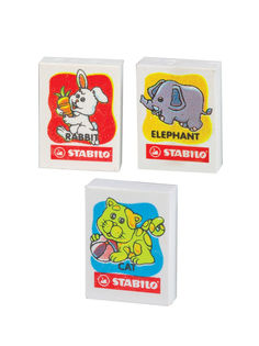Ластики "Забавные животные" STABILO, 3шт в пакете