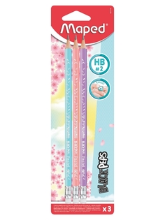 Карандаш чернографитн с ластиком MAPED BLACK PEPS PASTEL, треугольн, твердость НВ, 3шт