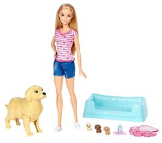 Кукла Barbie Барби с новорожденными щенками FDD43