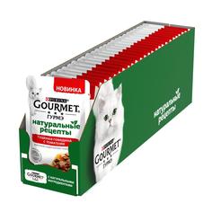 Влажный корм для кошек Gourmet Натуральные рецепты тушеная говядина с томатами, 26шт, 75г