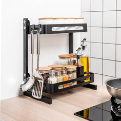 Стеллаж с 2-мя полками для кухни или ванной, RAMMAX, черная