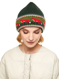 Шапка бини женская Scandica Foxes темно-зеленая/темно-красная