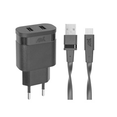 Сетевое зарядное устройство RIVACASE VA4122(2,4A USB, с кабелем), black