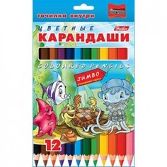 Карандаши цветные. Hatber. JUMBO. Морск семейка. 12 цветов. Шестигран утолщ корпус точилка