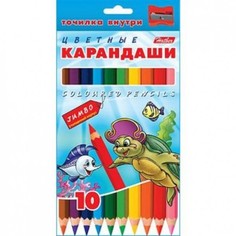 Карандаши цветные. Hatber. JUMBO. Морск семейка. 10 цветов. Шестигран утолщ корпус точилка