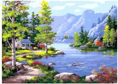 Картина по номерам Paintboy (Premium) Домик у озера