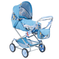 Коляска для кукол Wakart Дарья 3 с цветами, синий