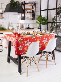 Скатерть на стол из рогожки "Всё себе", Новогодние звезды, 150 х 120