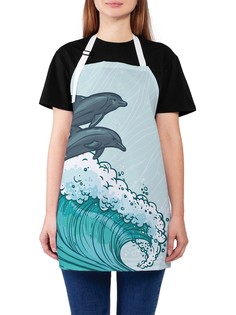 Фартук женский JoyArty для готовки "Дельфины против волны", универсальный размер