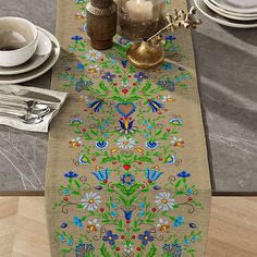 Дорожка на стол из рогожки "Все себе" Цветочный лен, 50 х 145