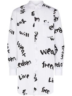 Comme Des Garçons Homme Plus CDG HP AOP SLGN LNGLN LS SHT WHT