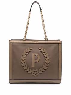 Pollini logo-patch leather tote bag