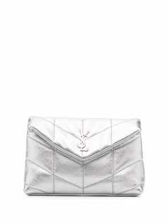 Saint Laurent quilted metallic-effect clutch bag