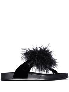Aquazzura Aqua Boudoir feather-detail flat sandals