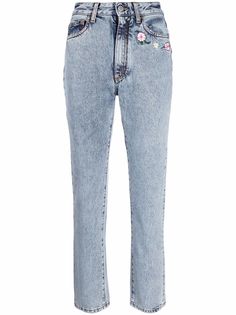 Alessandra Rich floral-embroidered high-waisted jeans