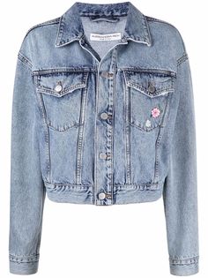 Alessandra Rich floral-embroidered denim jacket