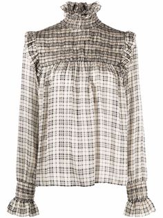 Saint Laurent клетчатая блузка с длинными рукавами