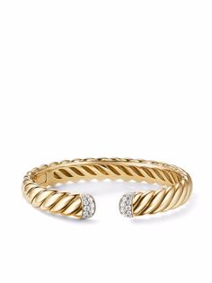 David Yurman браслет-кафф Sculpted Cable из желтого золота с бриллиантами