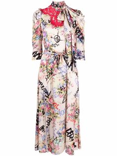 Dsquared2 платье с цветочным принтом и воротником в технике кроше