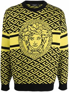 Versace жаккардовый джемпер с узором La Greca и декором Medusa