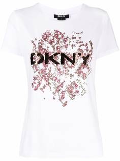 DKNY футболка с пайетками и цветочным принтом