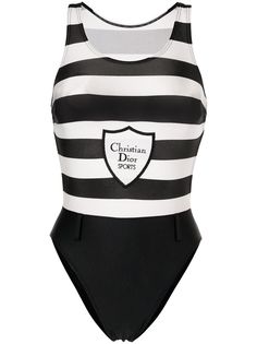 Christian Dior купальник Sports Coats Of Arms1990-х годов с полосками