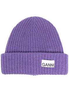 GANNI rib-kit logo-patch beanie