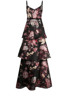 Marchesa Notte ярусное платье без рукавов