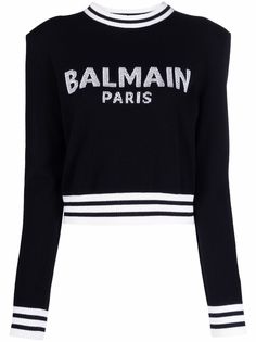 Balmain укороченный джемпер вязки интарсия с логотипом