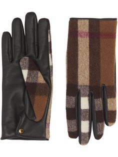 Burberry кожаные перчатки с клетчатой вставкой