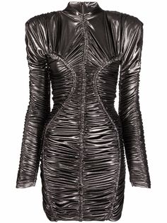 Balmain платье с эффектом металлик и сборками
