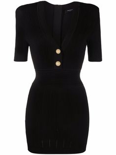 Balmain платье в рубчик с короткими рукавами