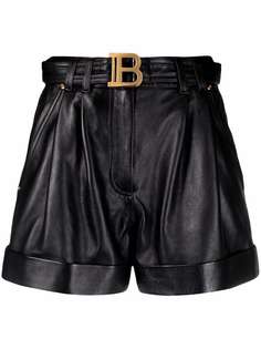 Balmain кожаные шорты с логотипом и поясом