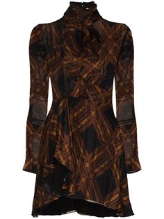 Saint Laurent geometric-print pussybow silk dress
