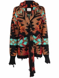 Laneus intarsia knit cardigan coat