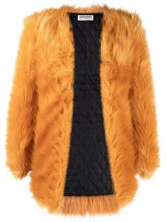 Saint Laurent single-breasted faux-fur coat