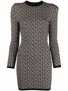 Balmain платье с длинными рукавами и монограммой