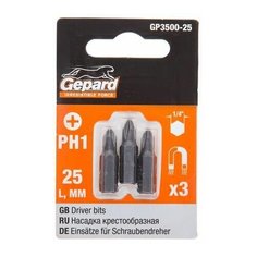 Насадка крестообразная PH1 25мм 3шт GEPARD (GP3500-25) (бита Phillips сталь S2 магнитная) Gepard.
