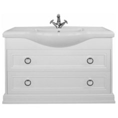 Тумба с керамической раковиной FOSTER 105, TS-F90105-C-W/BU 013.80.07, ШхГхВ : 106х48х86 см., напольная, два ящика с доводчиками, цвет белый, ручки круг хром. Tessoro
