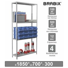 Стеллаж металлический BRABIX "MS-185/30/70-4", 1850х700х300 мм, 4 полки, 291102, S241BR353402